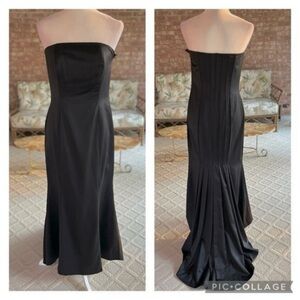 Christina Perrin Dress Evening Strapless Satin Mermaid Train Black 8 Formal